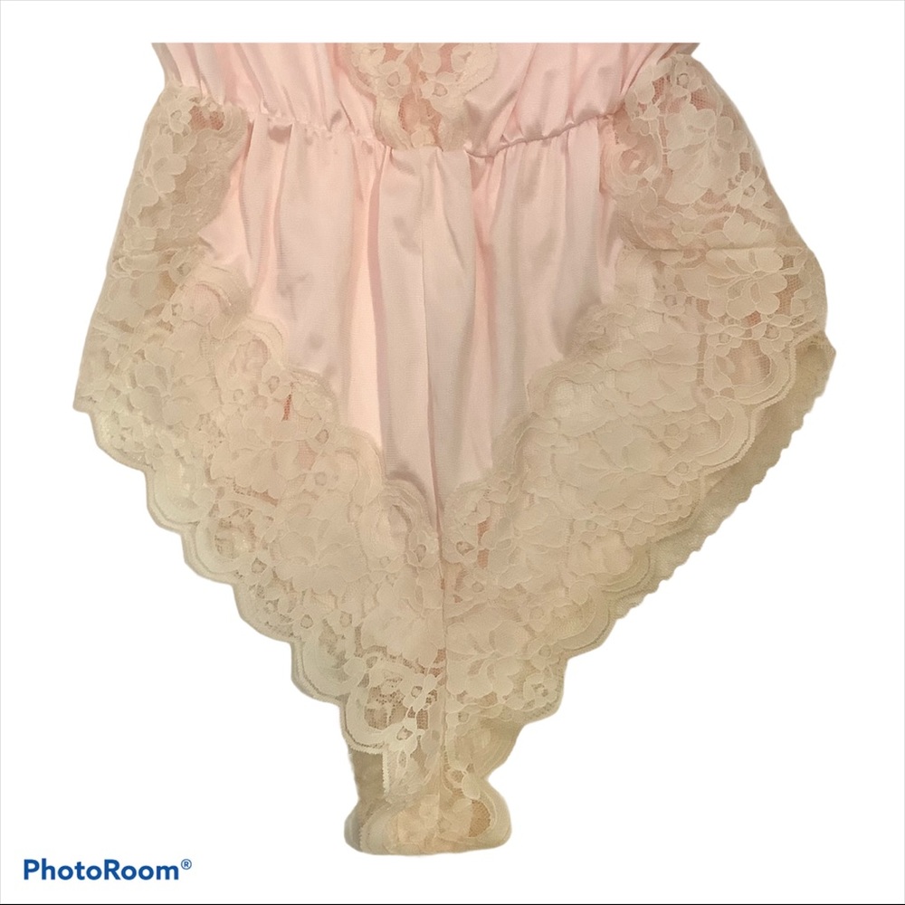 Like-New Vintage JC Penny Pink Satin Lace Teddy Lingerie - S - Picture 9 of 12